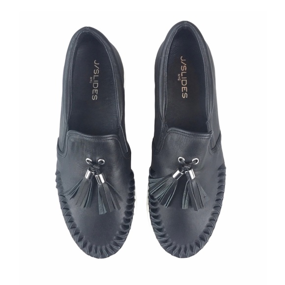 J/SLIDES Shoes - J Slides Cheyenne Black Leather Slip-On Sneakers